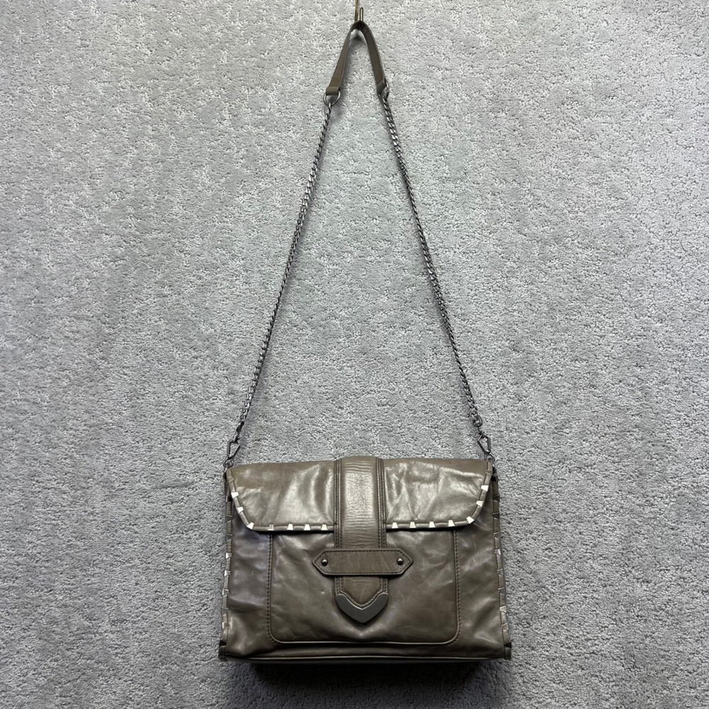 Rebecca Minkoff Crossbody Bag Studded Faux Leather Grey Brown Chain Strap Y2k